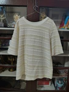 Cream Textured Short Sleeve Top