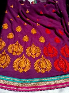 Purple Embroidered Silk Saree