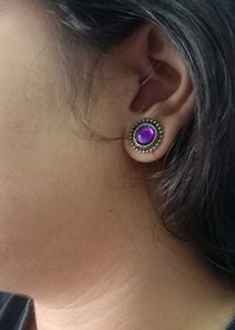 Desi Purple Round Oxidized Studs