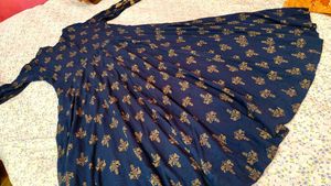 Elegant Navy Blue Kurta with Gold Print