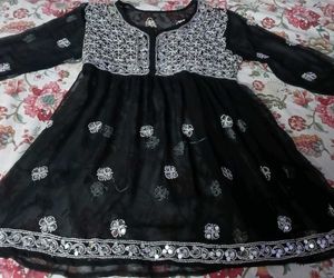 Black Embroidered Organza frock style kurti