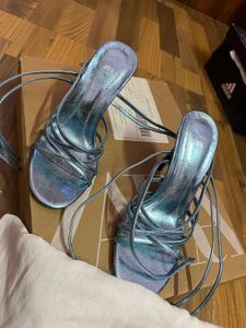 Metallic Blue Strappy Heels