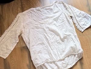 Boho Lace Trimmed White Tunic Top
