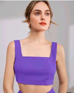 Vibrant Purple Square Neck Crop Top &amp; Wide Leg Pan