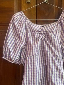 Striped Puff Sleeve Tie-Up Top