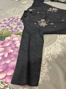 Elegant Embroidered Grey Kurti- with mini gift