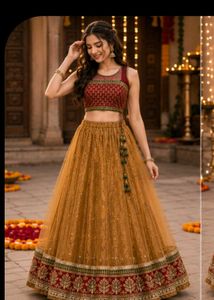 Golden &amp; Red Chaniya Choli