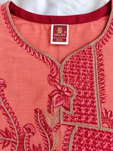 Stylish Embroidered Peach Kurta