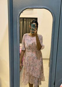 Chic Pink Floral Ruffle Dress