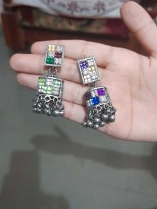 Beautiful Jhumka Earrings with Colorful Stones