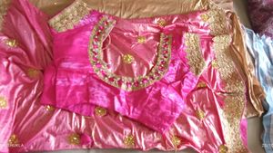 Elegant Pink Silk Saree with Gold Border