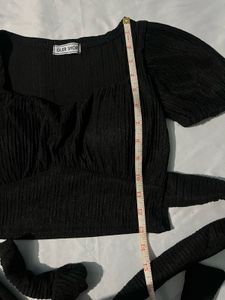 Black Puff Sleeve Wrap Crop Top