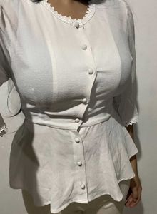 Elegant White Lace Trim Blouse