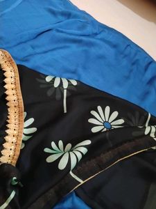 Blue Saree with Floral Print