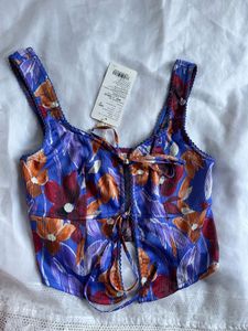 Floral Print Crop Top with Tie Detail