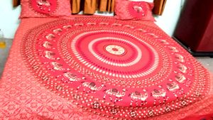 Jaipuri Red Designed King Size Bed Sheet