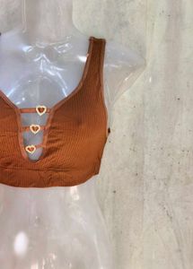 Ribbed Sports Bra with Heart Charms