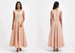 Peach Chanderi Silk Full Flair Gown with Leggings