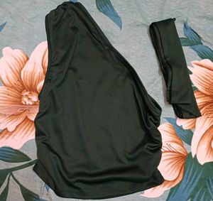 Shein One Shoulder Ruched Short Top with Neck Scar
