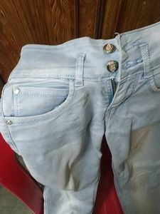 Light Blue Denim Jeans With Double Buttons
