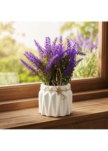 Artificial Lavender Plant in White Pot