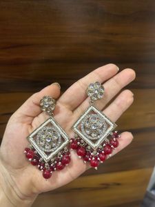 Statement Earrings with Red Beads