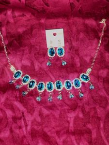 Blue Gemstone Necklace &amp; Earring Set