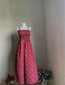 Boho Red Floral Smocked Sundress