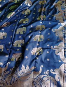 Elegant Navy Blue Elephant Banarasi Silk Saree