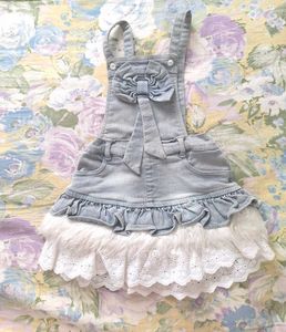 Cute Denim Overalls Dress with Fur Trim