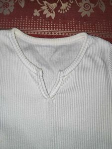 Ribbed V-Neck White Top