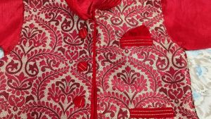 Boys's Red Brocade Nehru Jacket