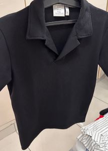 Black Collared V-Neck Top
