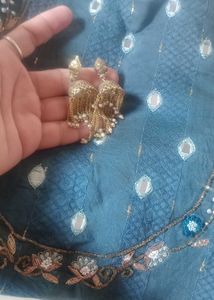 Embellished Teal Kurta with Earrings