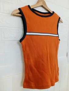 Orange Ribbed Tank Top with Stripes