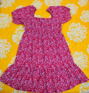 Red Mini Floral Print Dress 🎀
