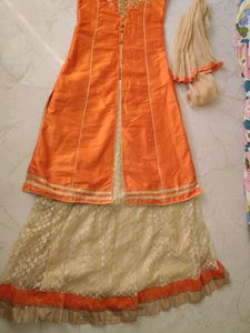 Orange Kurta Set with Mirror Work