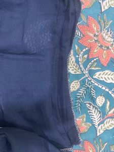 Navy Blue Printed Chanderi kurta