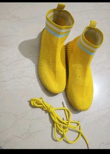 Bright Yellow Knit High-Top Sneakers