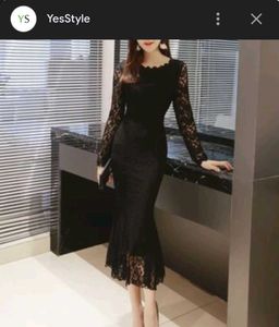 Korean Black Lace Mermaid Midi Dress