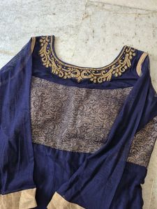 Elegant Blue &amp; Gold Gown with bottom and dupatta