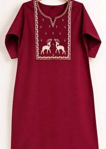 Elegant Maroon Kurta Set with Deer Embroidery