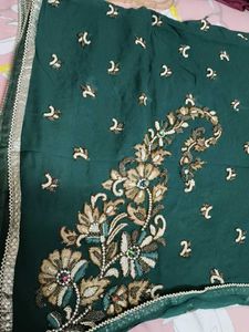 Embroidered Green Silk Saree