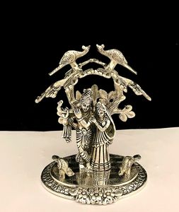 Metal Oxidised Radha Krishna Under Tree