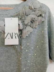 Grey Floral Detail Top