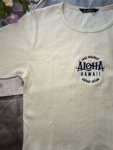 Cream Aloha Hawaii Ribbed Top