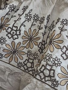 Brown and beige Floral Embroidered Tunic Top