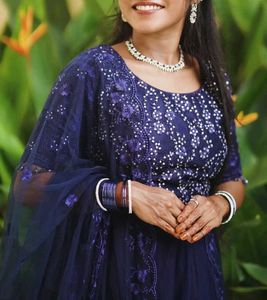 Stunning Navy Blue Embroidered Gown