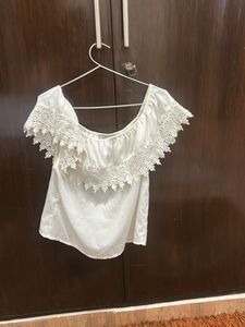 White Off-Shoulder Lace Trim Top