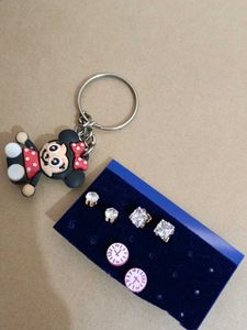 Mickey Keychain &amp; Cute Earring Set